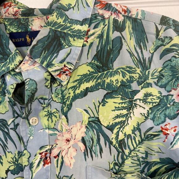 Ralph Lauren Hawaiian Button Down Camp Shirt Mens XL Blue Green Floral Tropical - Picture 4 of 11